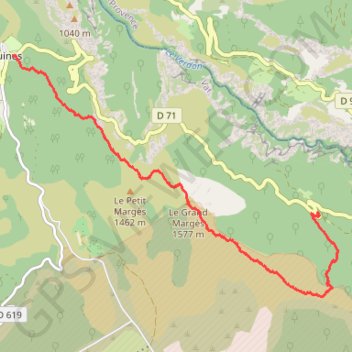 Aiguines de la Petite Forêt au grand Margès GPS track, route, trail