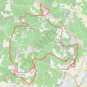 St Sulpice vers St Laurent Cognac 39 kms GPS track, route, trail