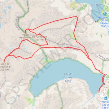 Turon, Trois Conseillers, Ramougn, Néouvielle par les terrasses de Cap de Long GPS track, route, trail