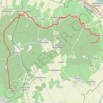 GR 141 : De la forêt domaniale de Verzy à Mutigny (Marne) GPS track, route, trail