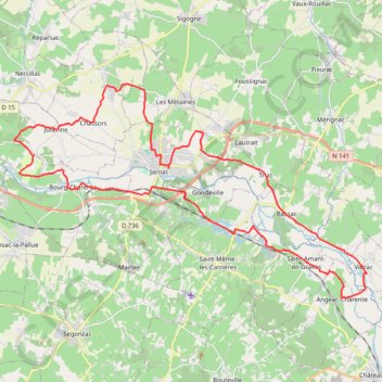 Jarnac, circuit exploration (itinéraire touristique) GPS track, route, trail