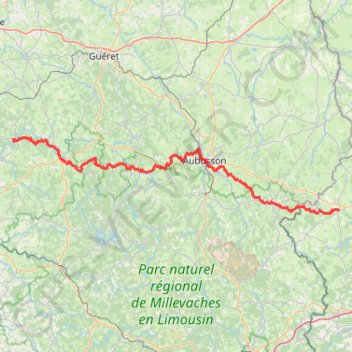 GR4 De Châtelus-le-Marcheix (Creuse) à Condat-en-Combraille (Puy-de-Dôme) GPS track, route, trail