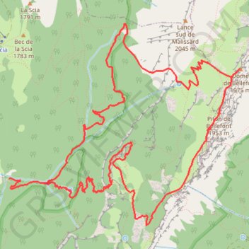 Le Dôme de Bellefont depuis le Pas de Rocheplane GPS track, route, trail
