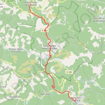 Chemin de Stevenson - Saint-Germain-de-Calberte vers Saint-Jean-du-Gard GPS track, route, trail