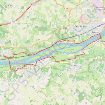 Les bords de Loire entre Oudon et Ancenis GPS track, route, trail