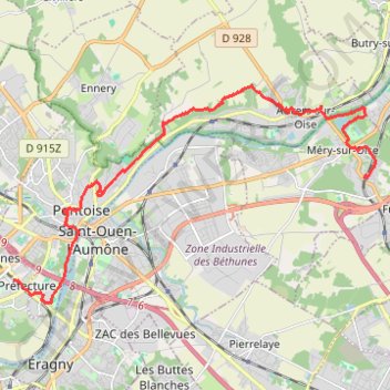 De Mery sur Oise à Cergy Pontoise GPS track, route, trail