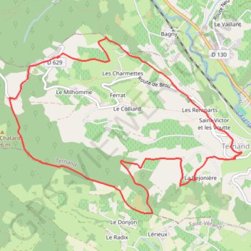 Circuit Village médiéval fortifié de Ternand - Circuit Brou Mont Jonc GPS track, route, trail