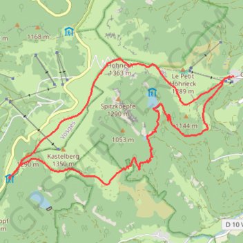 Gaschney, Kastelberg, Ferschmuss, le Hohneck GPS track, route, trail