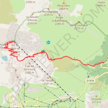 Pic du Midi de Bigorre (2872m) par le sentier des Muletiers GPS track, route, trail