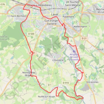 Laval en passant par la vallée du Vicoin et de la Mayenne GPS track, route, trail