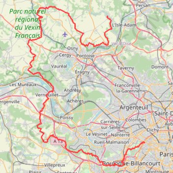 GR1 De la Porte Maillot (Paris) à Nesles-la-Vallée (Val-d'Oise) GPS track, route, trail