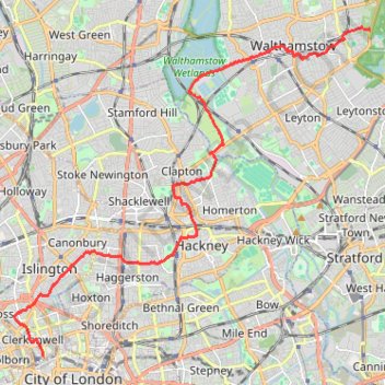 Northern Section of Green Link Walk from Epping Forest to Smithfield Market GPS track, route, trail