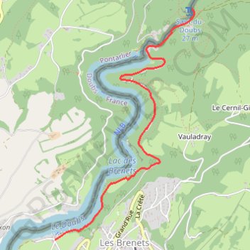 Saut du Doubs - Les Brenets - Col des Roches GPS track, route, trail