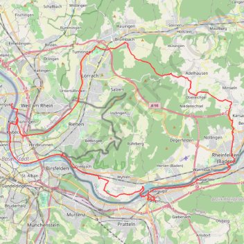 Le tour des trois Pays depuis Huningue GPS track, route, trail