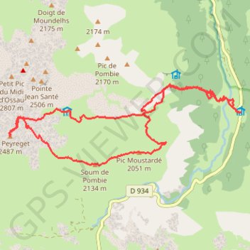 Crête de Moustardé, Soum de Pombie, pic Peyreget depuis Soques (crampons) GPS track, route, trail